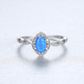 S925 Silver CZ Oval Shape Engagement Blue Opal Rings